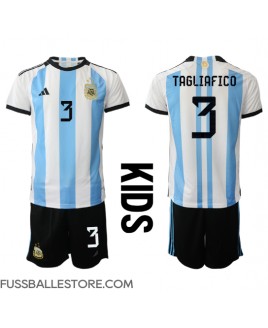 Günstige Argentinien Nicolas Tagliafico #3 Heimtrikotsatz Kinder WM 2022 Kurzarm (+ Kurze Hosen)